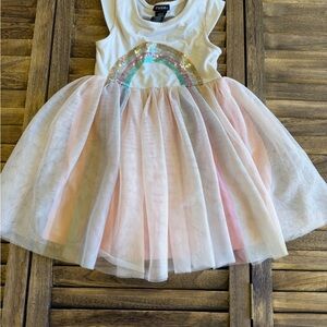 Zunie Rainbow Sequin Dress - White and Pink Tulle Skirt Girls Size 5